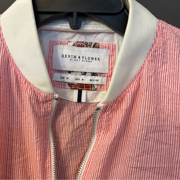 Denim & Flower Mens pin striped  Jacket zippered Sz medium - Picture 2 of 5